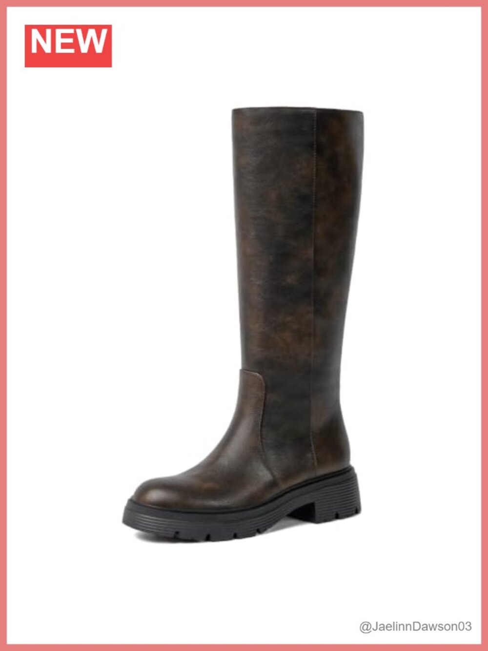 Faux Leather Knee High Boots Chunky Block Heel Platform Round Toe Zip